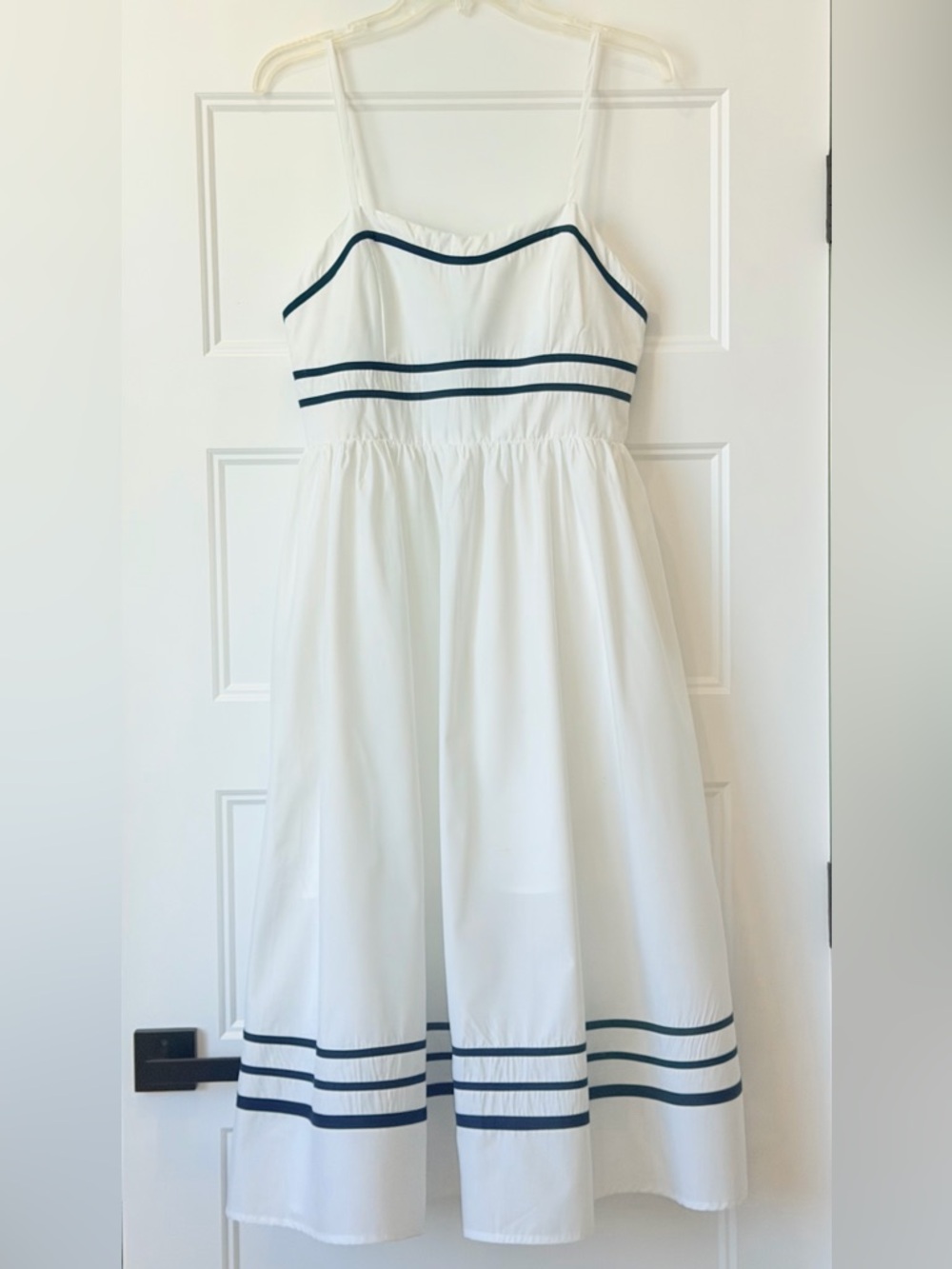 entro White Midi Dress with Navy Trim